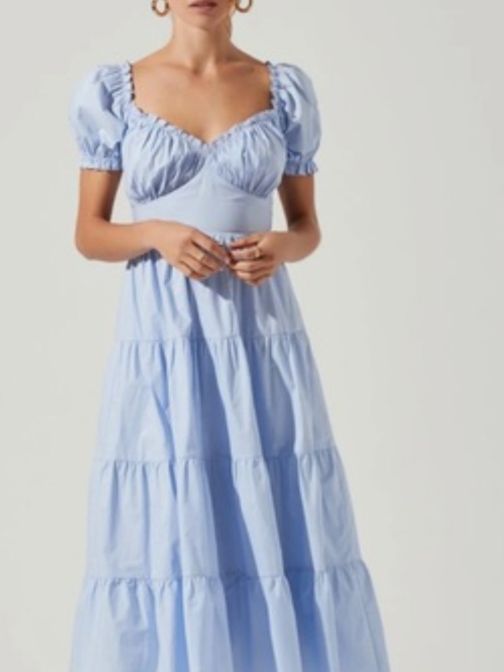 Astr Tiered Puff-Sleeve Maxi Dress - Light Blue
